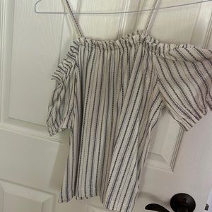 White Striped Cold Shoulder Blouse